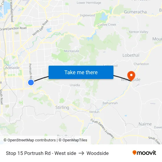 Stop 15 Portrush Rd - West side to Woodside map