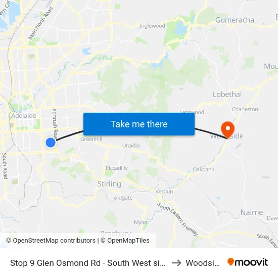 Stop 9 Glen Osmond Rd - South West side to Woodside map