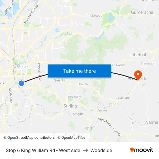 Stop 6 King William Rd - West side to Woodside map