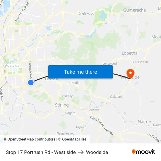 Stop 17 Portrush Rd - West side to Woodside map