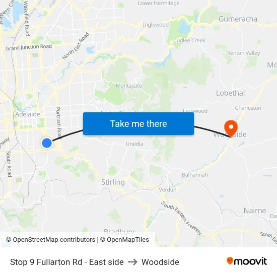 Stop 9 Fullarton Rd - East side to Woodside map