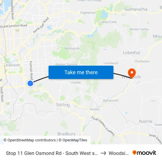 Stop 11 Glen Osmond Rd - South West side to Woodside map