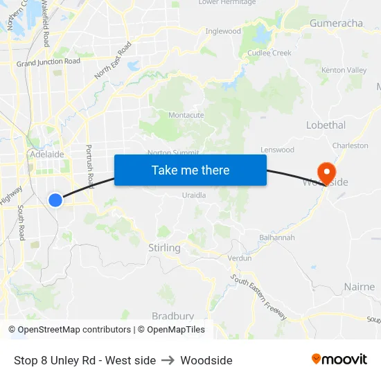 Stop 8 Unley Rd - West side to Woodside map