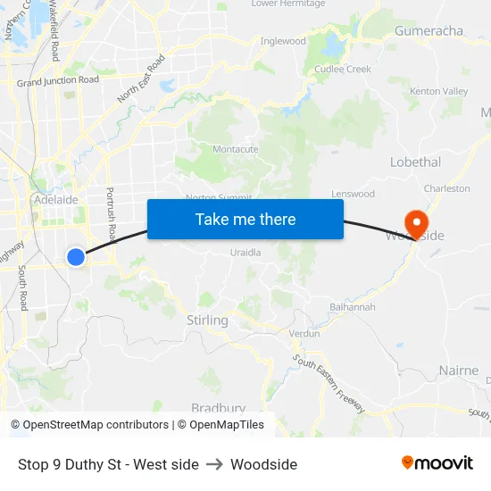 Stop 9 Duthy St - West side to Woodside map