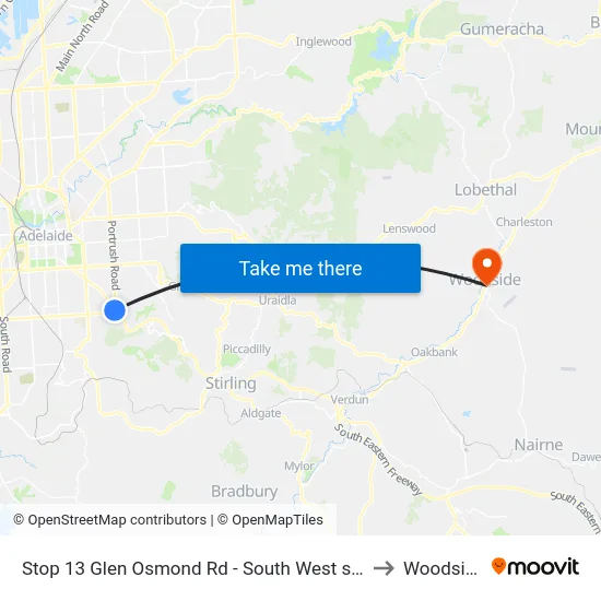 Stop 13 Glen Osmond Rd - South West side to Woodside map