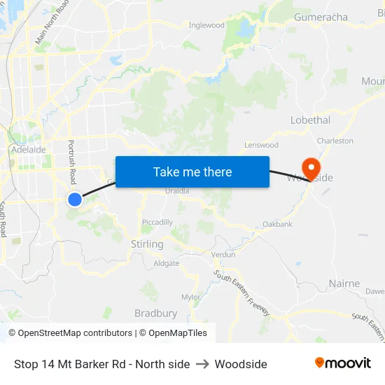 Stop 14 Mt Barker Rd - North side to Woodside map