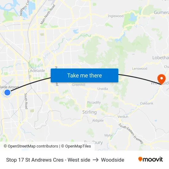 Stop 17 St Andrews Cres - West side to Woodside map