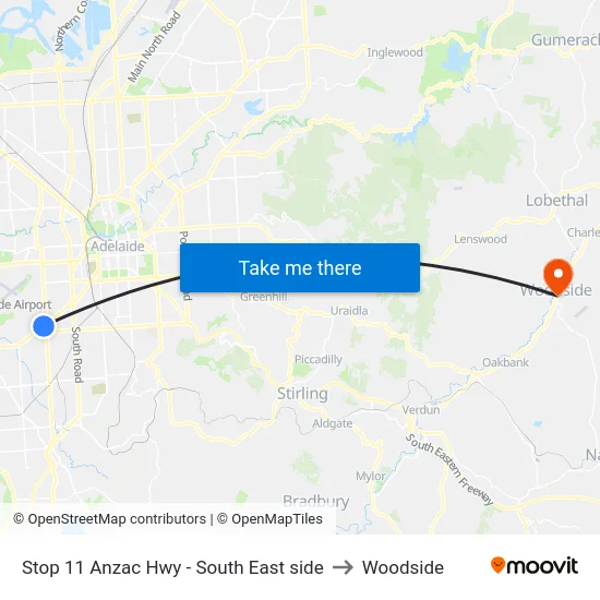 Stop 11 Anzac Hwy - South East side to Woodside map