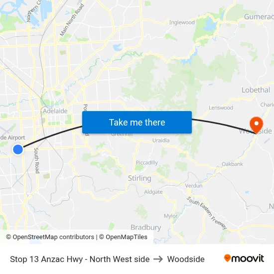 Stop 13 Anzac Hwy - North West side to Woodside map