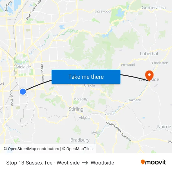 Stop 13 Sussex Tce - West side to Woodside map