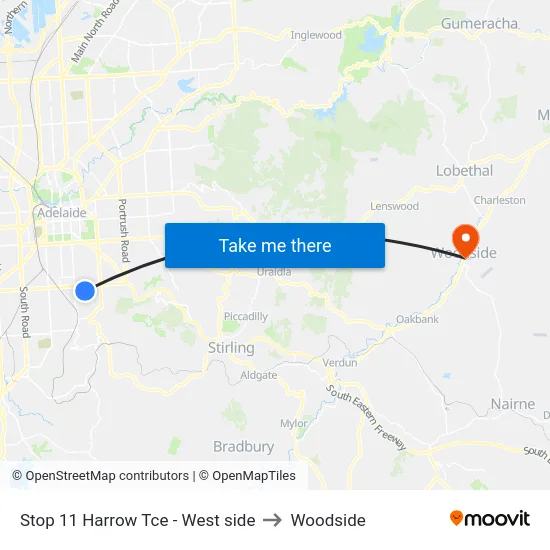 Stop 11 Harrow Tce - West side to Woodside map