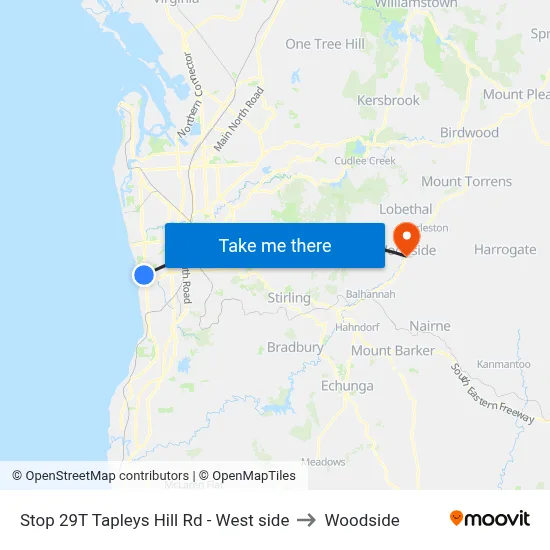 Stop 29T Tapleys Hill Rd - West side to Woodside map