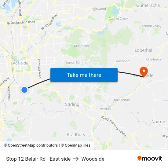 Stop 12 Belair Rd - East side to Woodside map