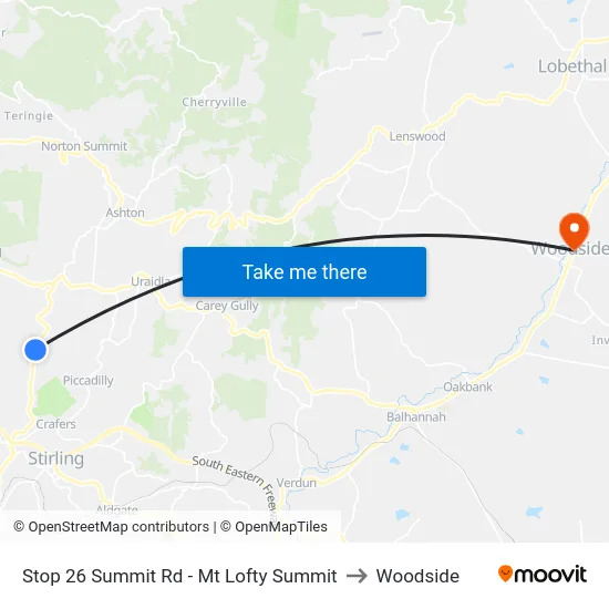 Stop 26 Summit Rd - Mt Lofty Summit to Woodside map