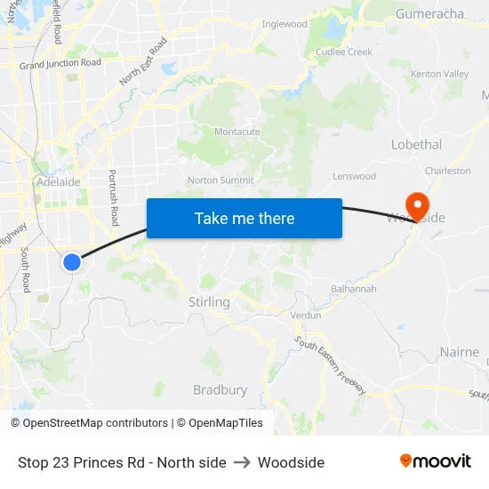 Stop 23 Princes Rd - North side to Woodside map