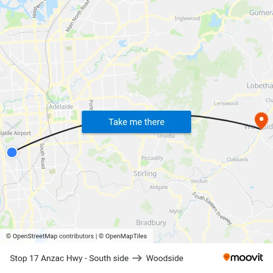 Stop 17 Anzac Hwy - South side to Woodside map