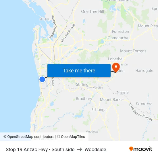 Stop 19 Anzac Hwy - South side to Woodside map