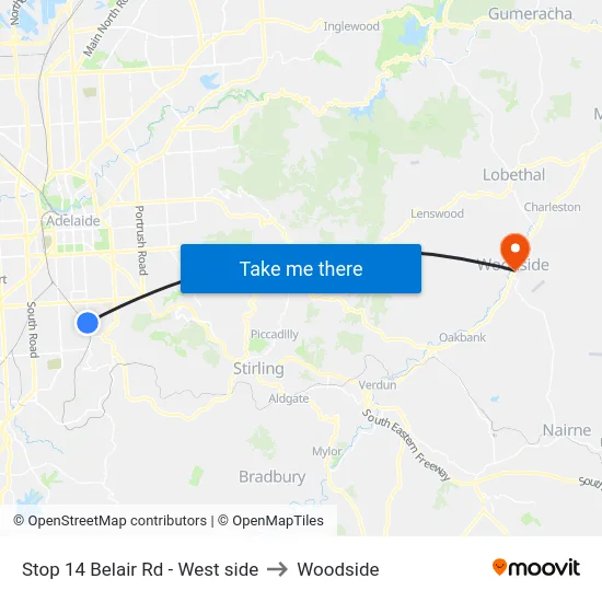 Stop 14 Belair Rd - West side to Woodside map