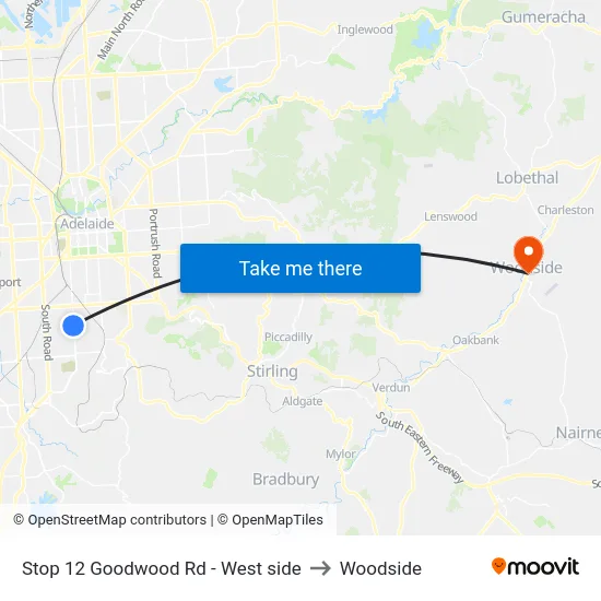 Stop 12 Goodwood Rd - West side to Woodside map