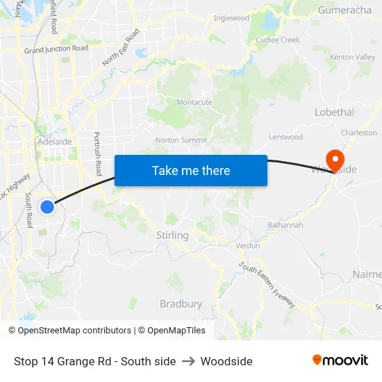 Stop 14 Grange Rd - South side to Woodside map