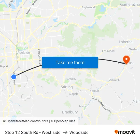 Stop 12 South Rd - West side to Woodside map