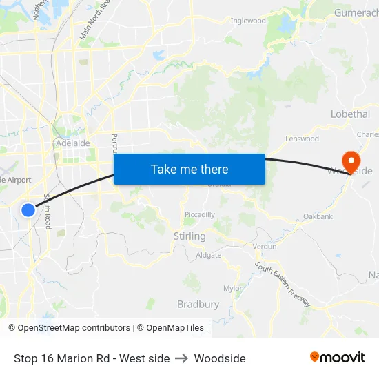 Stop 16 Marion Rd - West side to Woodside map