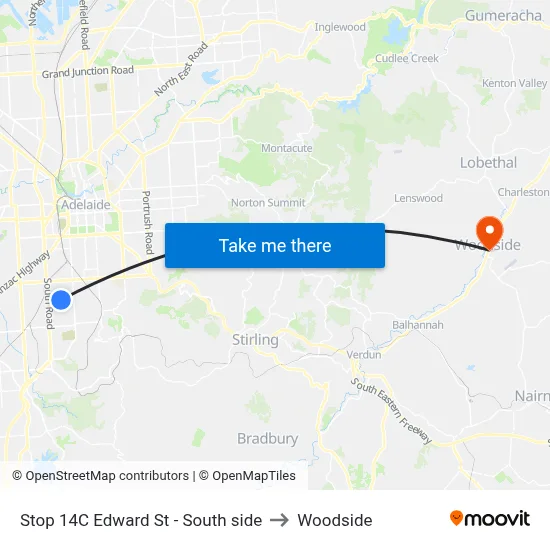 Stop 14C Edward St - South side to Woodside map