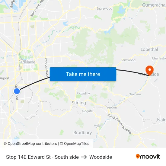 Stop 14E Edward St - South side to Woodside map