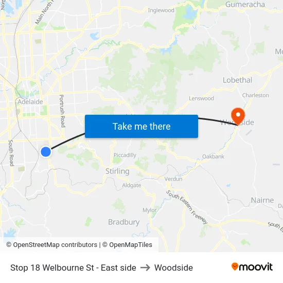 Stop 18 Welbourne St - East side to Woodside map
