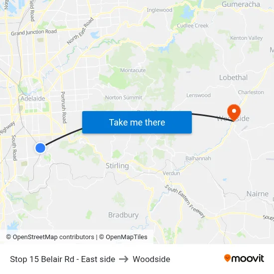 Stop 15 Belair Rd - East side to Woodside map