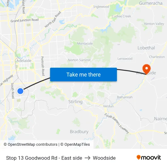 Stop 13 Goodwood Rd - East side to Woodside map