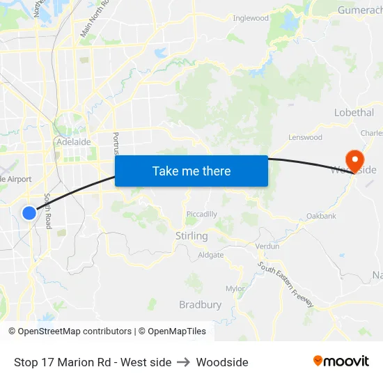 Stop 17 Marion Rd - West side to Woodside map
