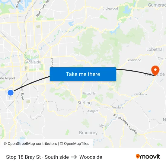Stop 18 Bray St - South side to Woodside map