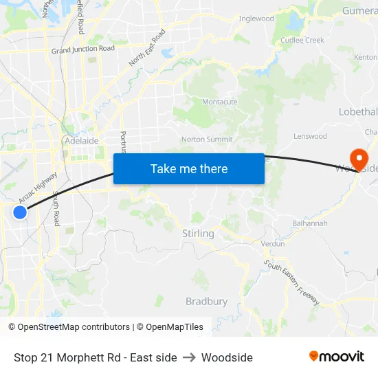 Stop 21 Morphett Rd - East side to Woodside map