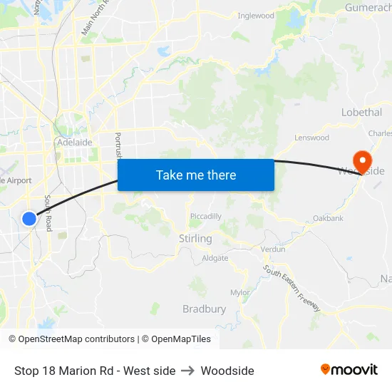 Stop 18 Marion Rd - West side to Woodside map