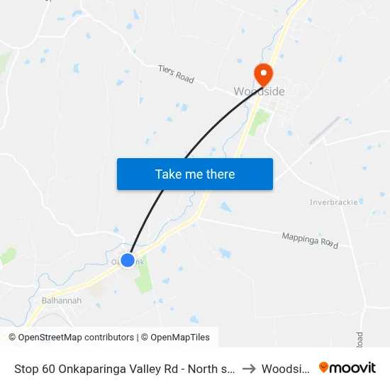 Stop 60 Onkaparinga Valley Rd - North side to Woodside map