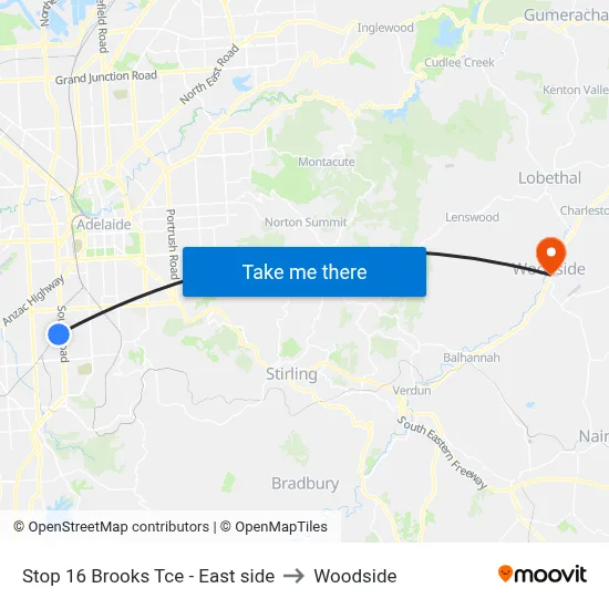 Stop 16 Brooks Tce - East side to Woodside map