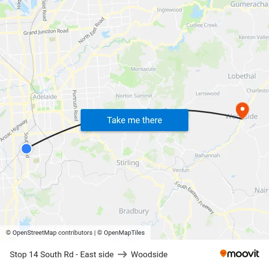 Stop 14 South Rd - East side to Woodside map