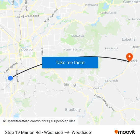 Stop 19 Marion Rd - West side to Woodside map