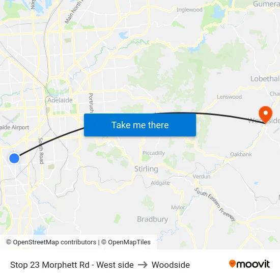 Stop 23 Morphett Rd - West side to Woodside map