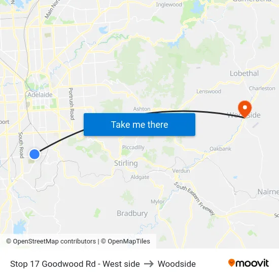 Stop 17 Goodwood Rd - West side to Woodside map