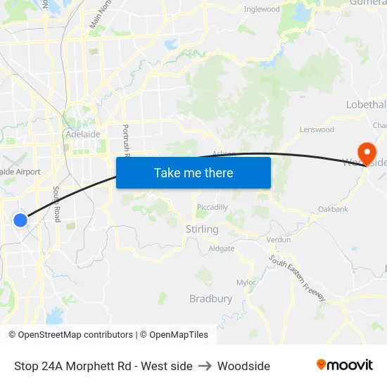 Stop 24A Morphett Rd - West side to Woodside map