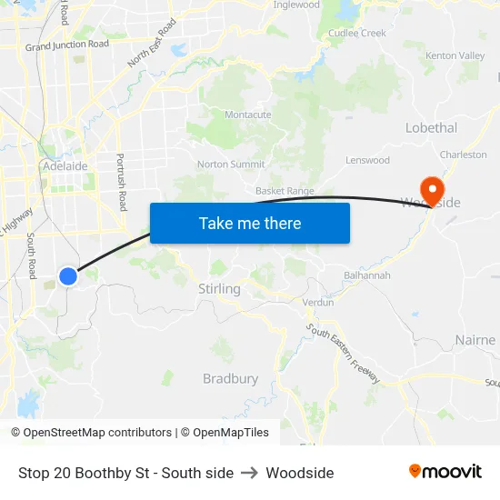 Stop 20 Boothby St - South side to Woodside map