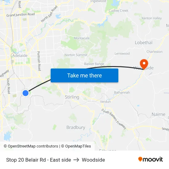 Stop 20 Belair Rd - East side to Woodside map