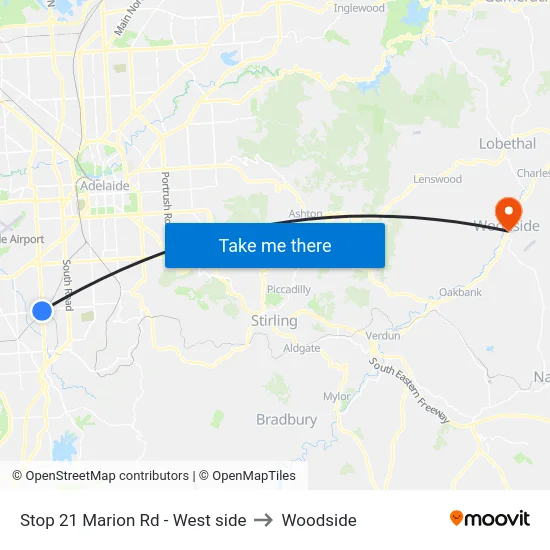 Stop 21 Marion Rd - West side to Woodside map
