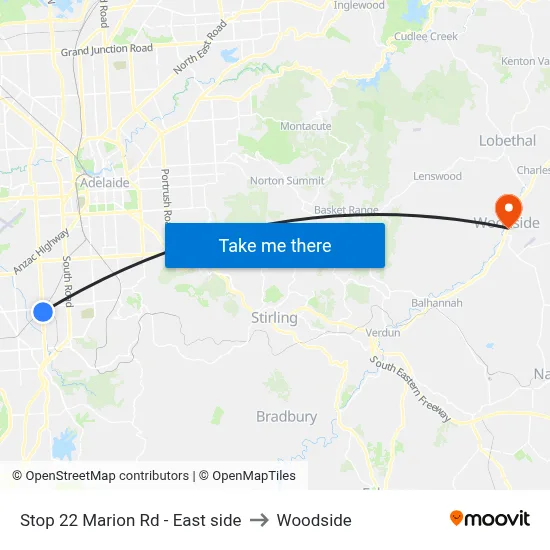 Stop 22 Marion Rd - East side to Woodside map