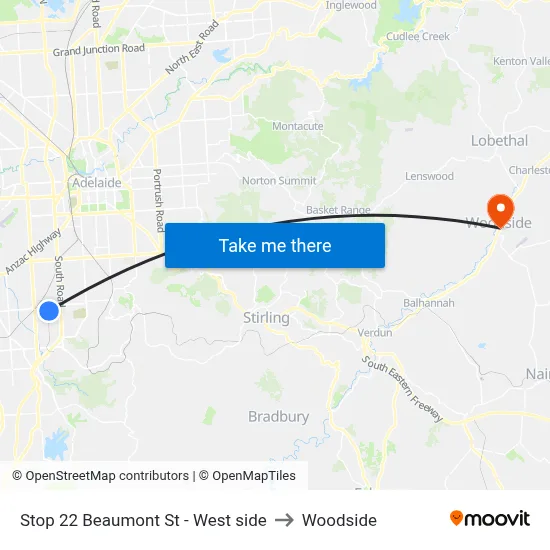 Stop 22 Beaumont St - West side to Woodside map