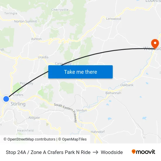 Stop 24A / Zone A Crafers Park N Ride to Woodside map