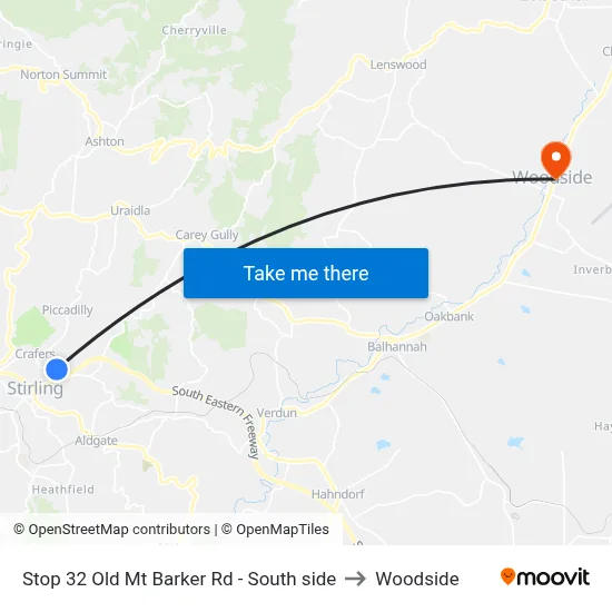 Stop 32 Old Mt Barker Rd - South side to Woodside map