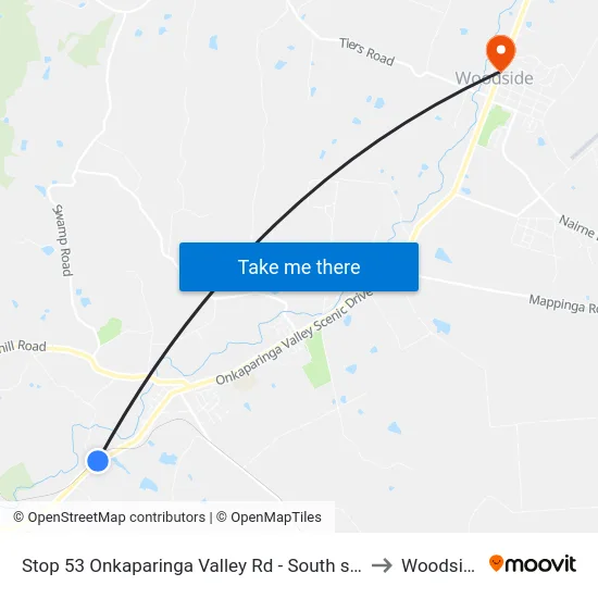 Stop 53 Onkaparinga Valley Rd - South side to Woodside map